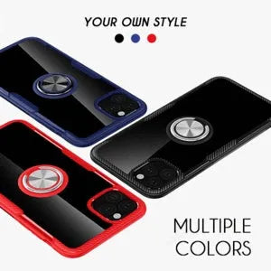 Black high-quality PC and PU iPhone back cover case for 11 Pro Max and other models on a table.