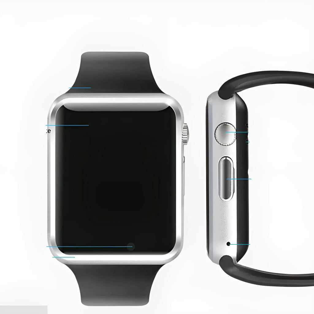 A1 Smart Watch with 1.54-inch screen in various colours including black, silver, white, gold, pink, red, green, and blue