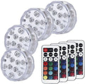 White waterproof LED disc light with remote control for pools and gardens.