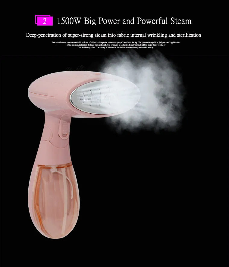 Pink Sokany handheld steam ironing brush with 1500W power and EU plug