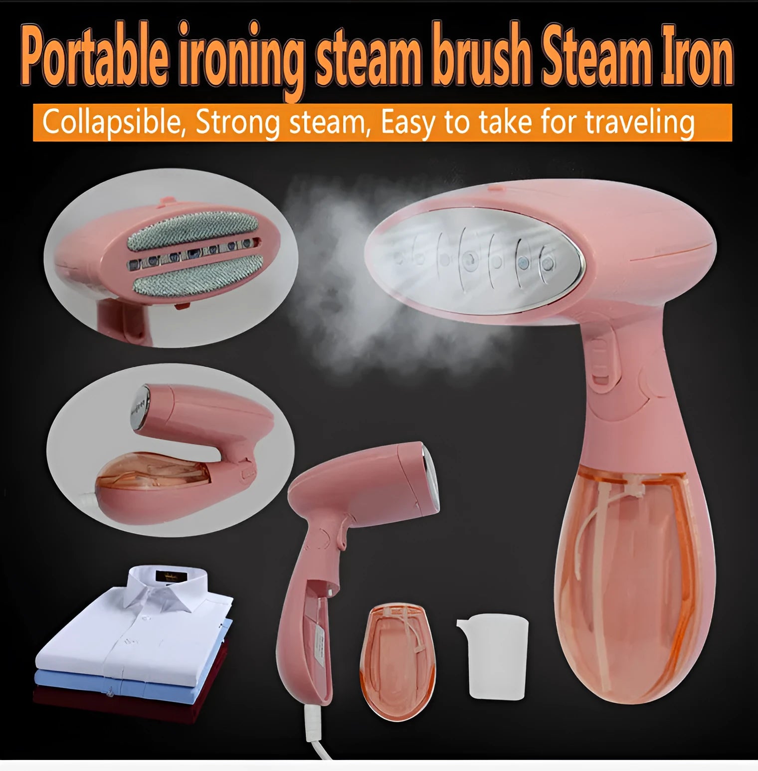 Pink Sokany handheld steam ironing brush with 1500W power and EU plug