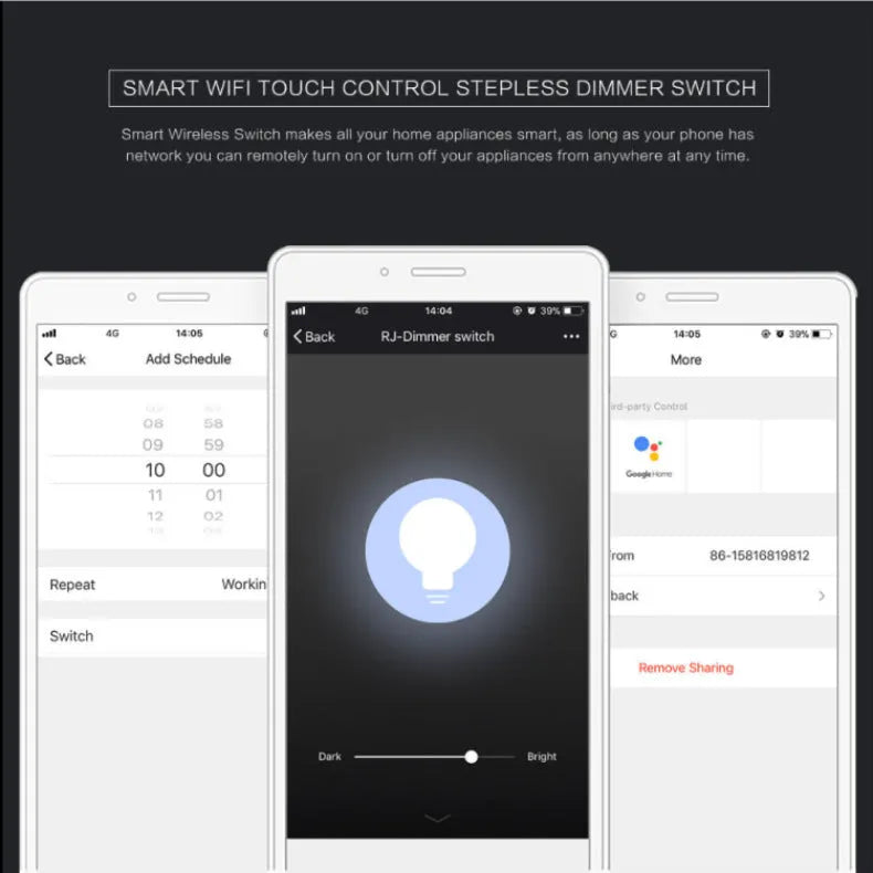 120 Type smart dimmer with wifi touch control for stepless dimming of various lamp types