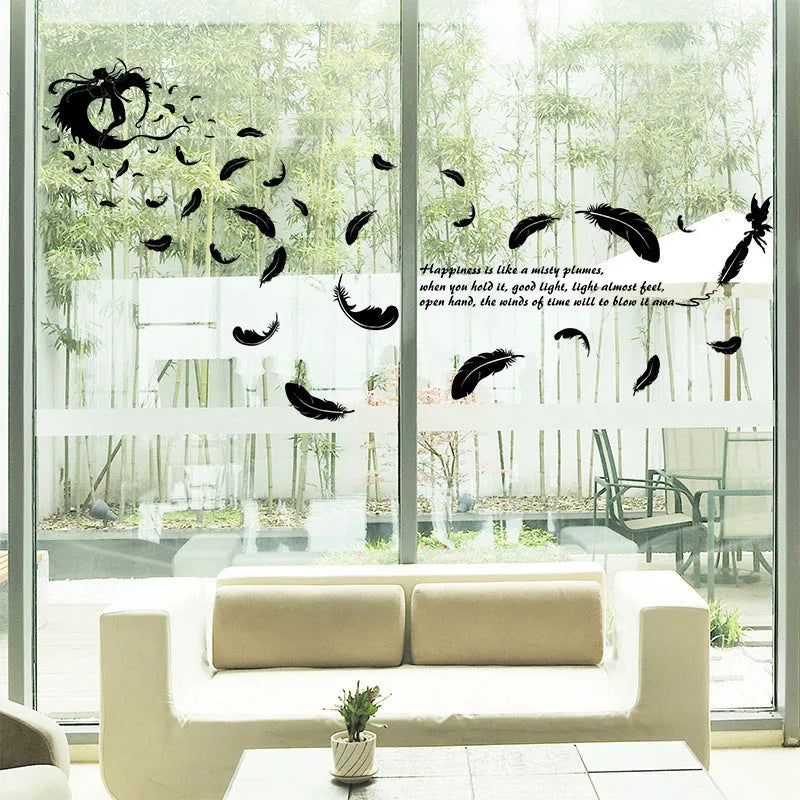 Black feather angel three generations removable wall sticker measuring 50 by 70 centimetres