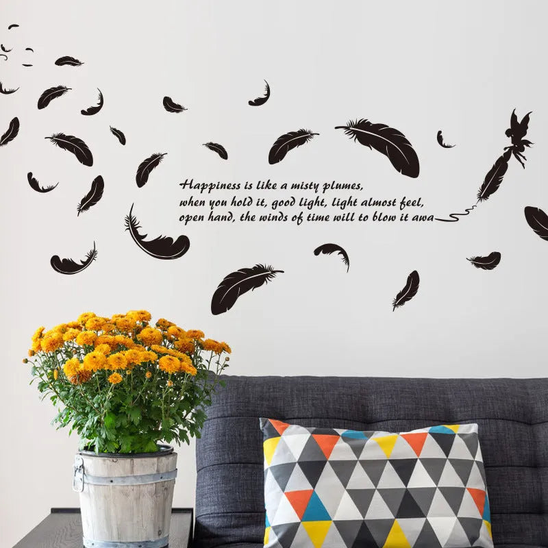 Black feather angel three generations removable wall sticker measuring 50 by 70 centimetres