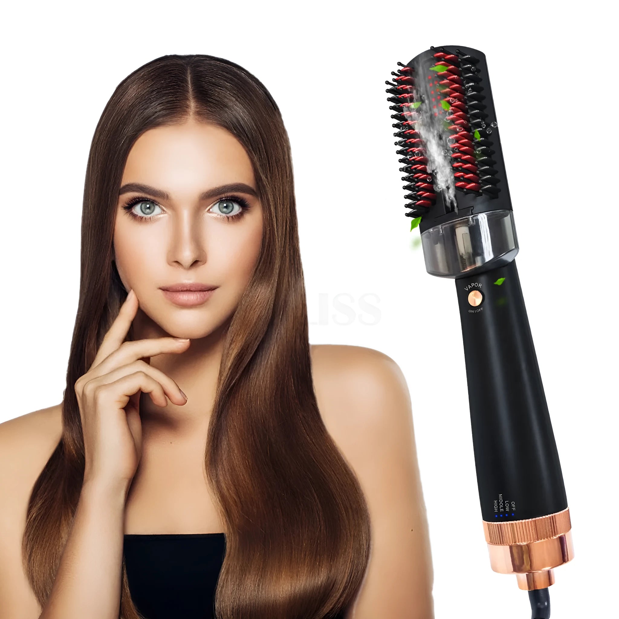 Black and pink wet dry hot air comb with tourmaline ceramic heat conductor for curly hair styling