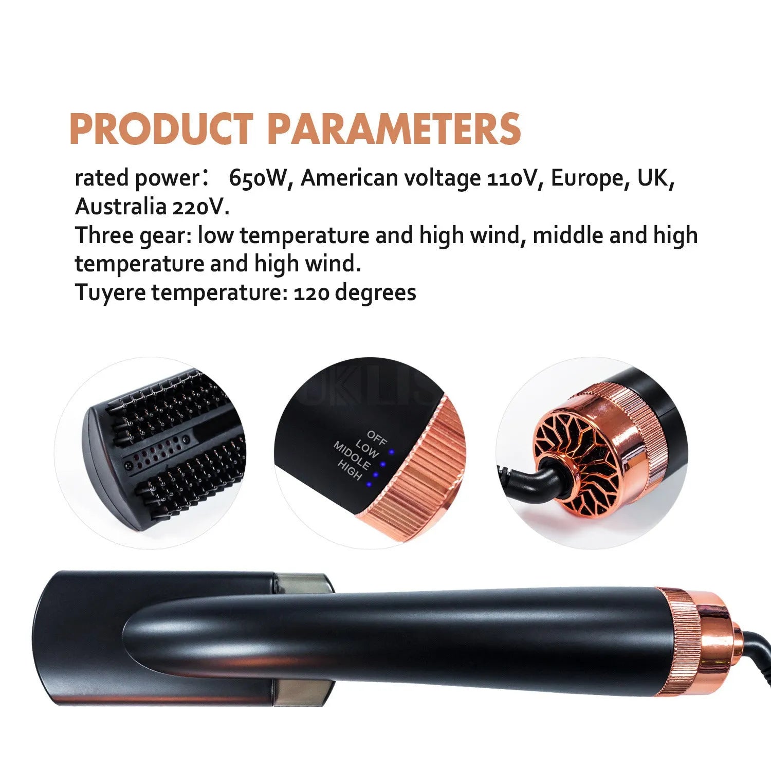 Black and pink wet dry hot air comb with tourmaline ceramic heat conductor for curly hair styling