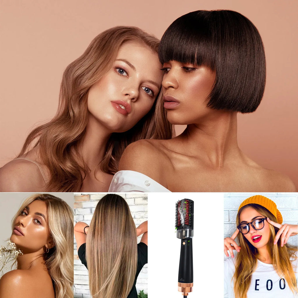 Black and pink wet dry hot air comb with tourmaline ceramic heat conductor for curly hair styling