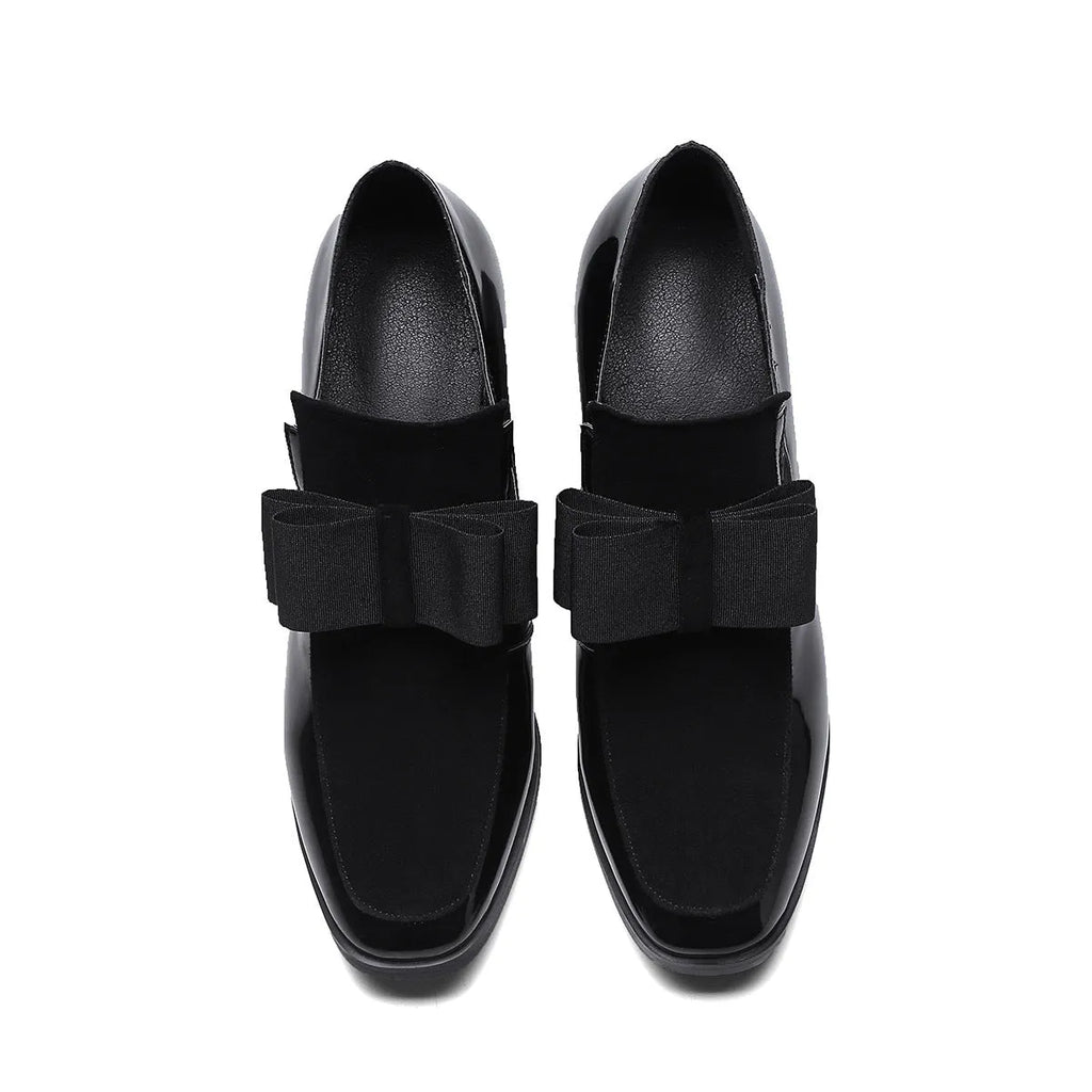 Black patent leather women's high heels with square toe and thick heel in size range 34-43