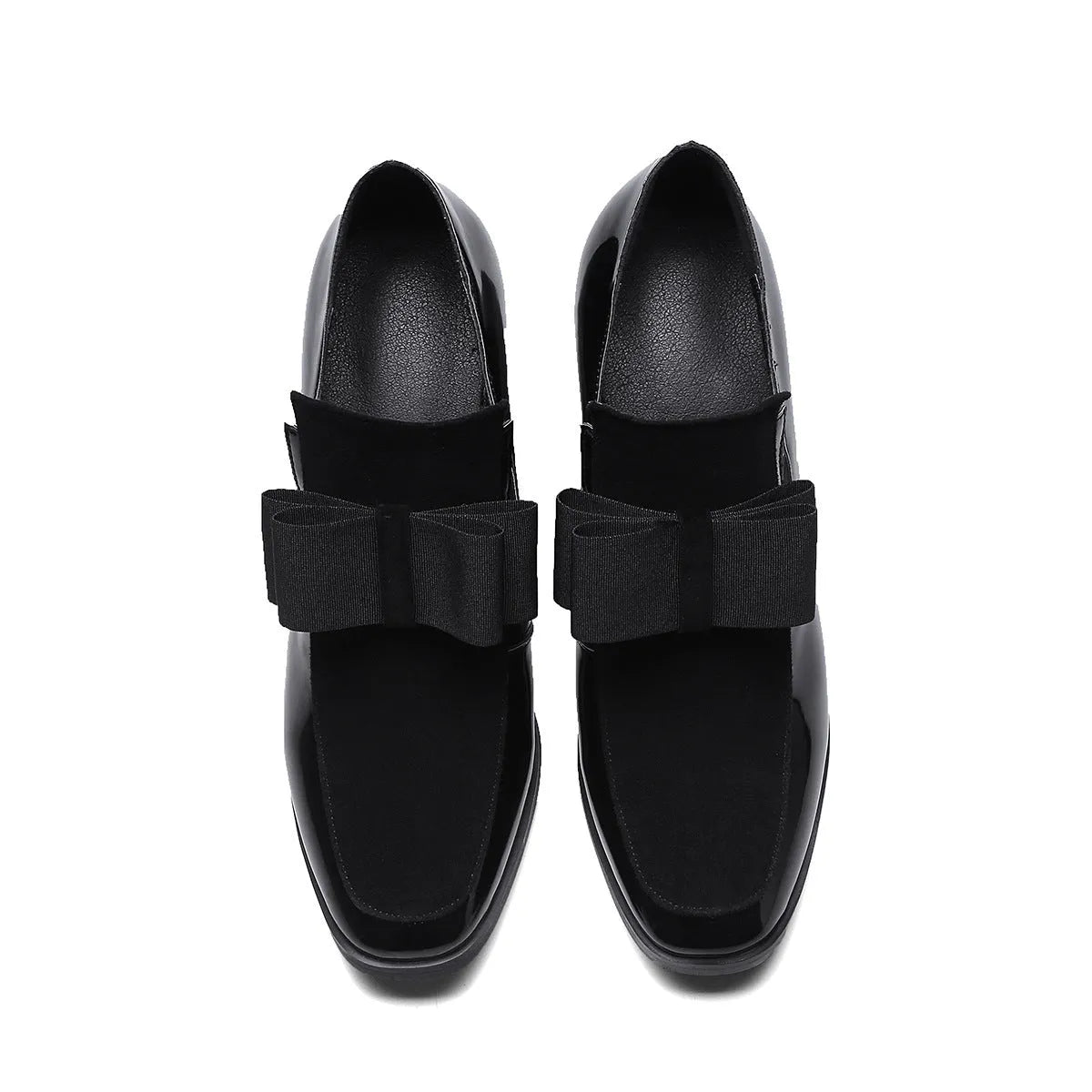 Black patent leather women's high heels with square toe and thick heel in size range 34-43