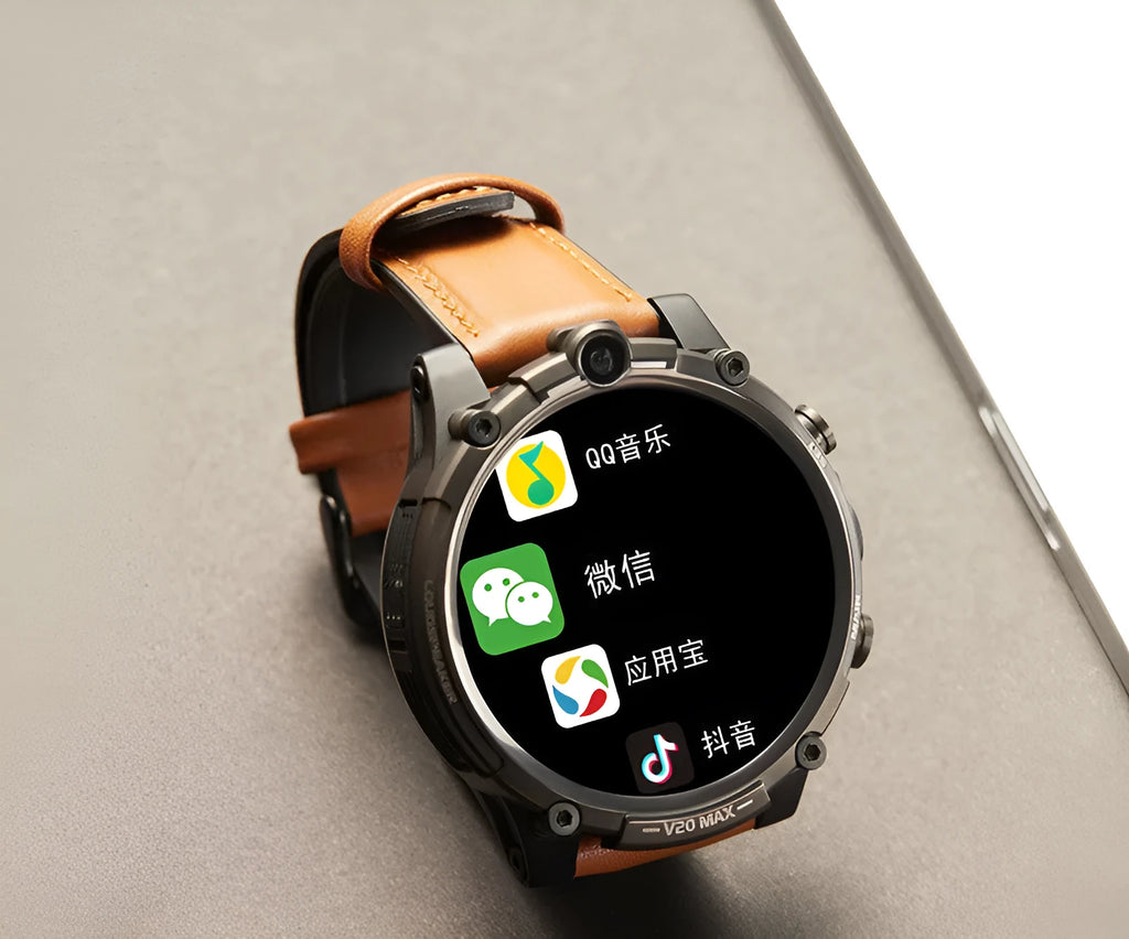 Black smart phone watch with 1.6 inch screen showing heart rate display and camera function