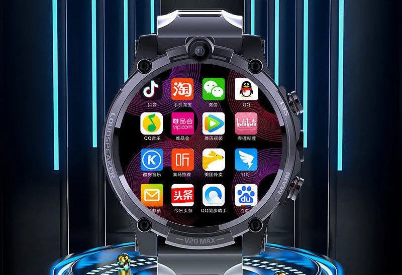 Black smart phone watch with 1.6 inch screen showing heart rate display and camera function