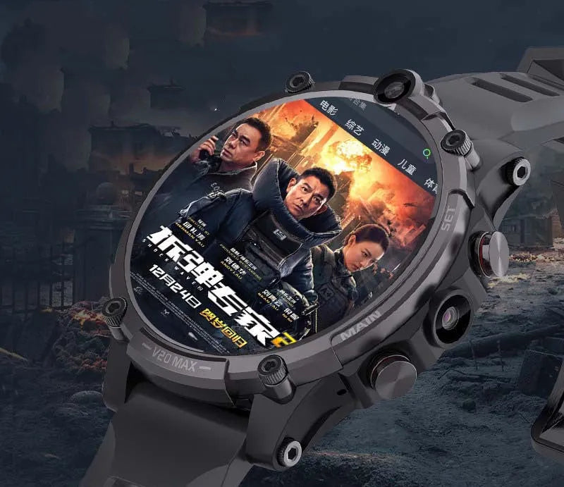 Black smart phone watch with 1.6 inch screen showing heart rate display and camera function
