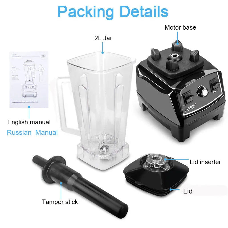 Black and red 2200W high-speed kitchen blender with 2L jug for juicing and grinding.