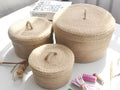 Japanese style linen fabric storage basket with dustproof cover in three size options