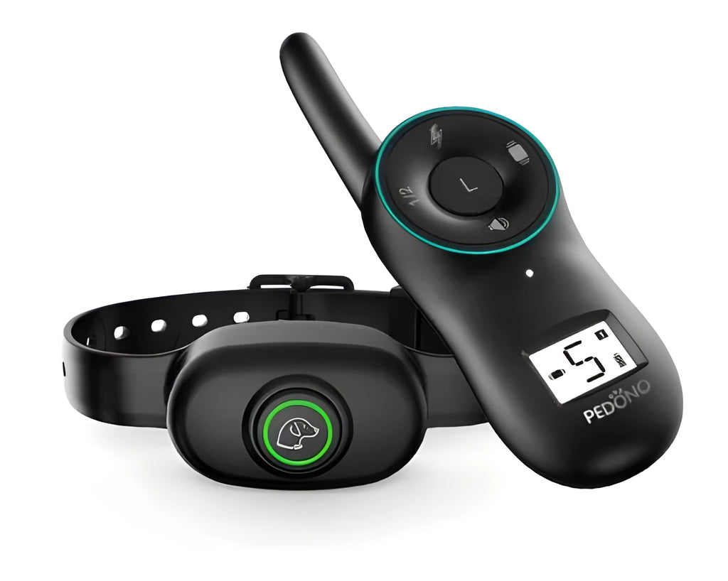 Black rechargeable waterproof dog training collar with remote control for medium to large breed dogs