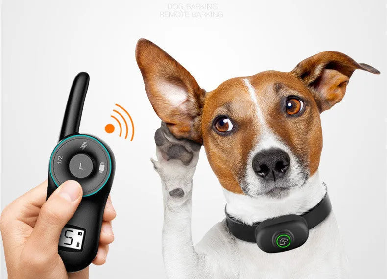 Black rechargeable waterproof dog training collar with remote control for medium to large breed dogs