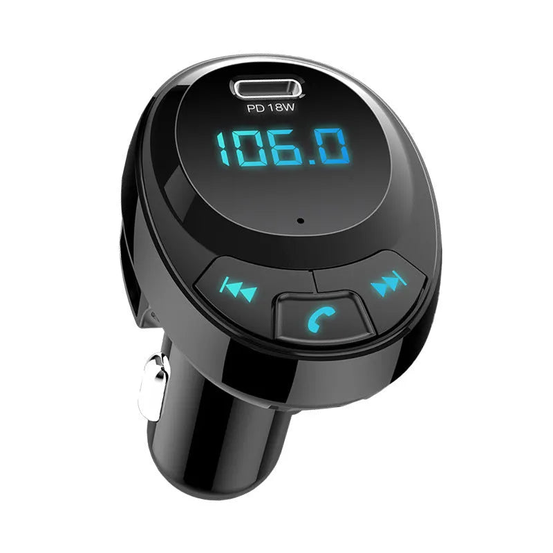 Black car Bluetooth MP3 adapter with digital display and dual USB charging ports