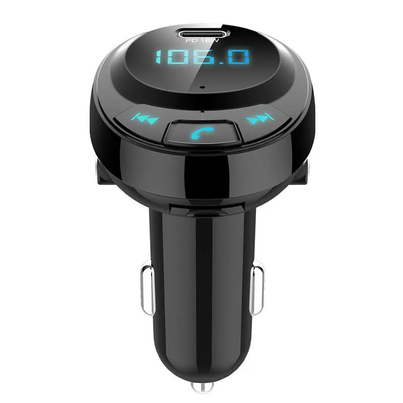 Black car Bluetooth MP3 adapter with digital display and dual USB charging ports