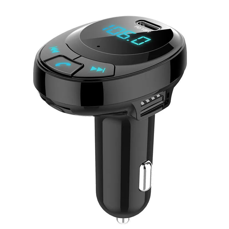 Black car Bluetooth MP3 adapter with digital display and dual USB charging ports