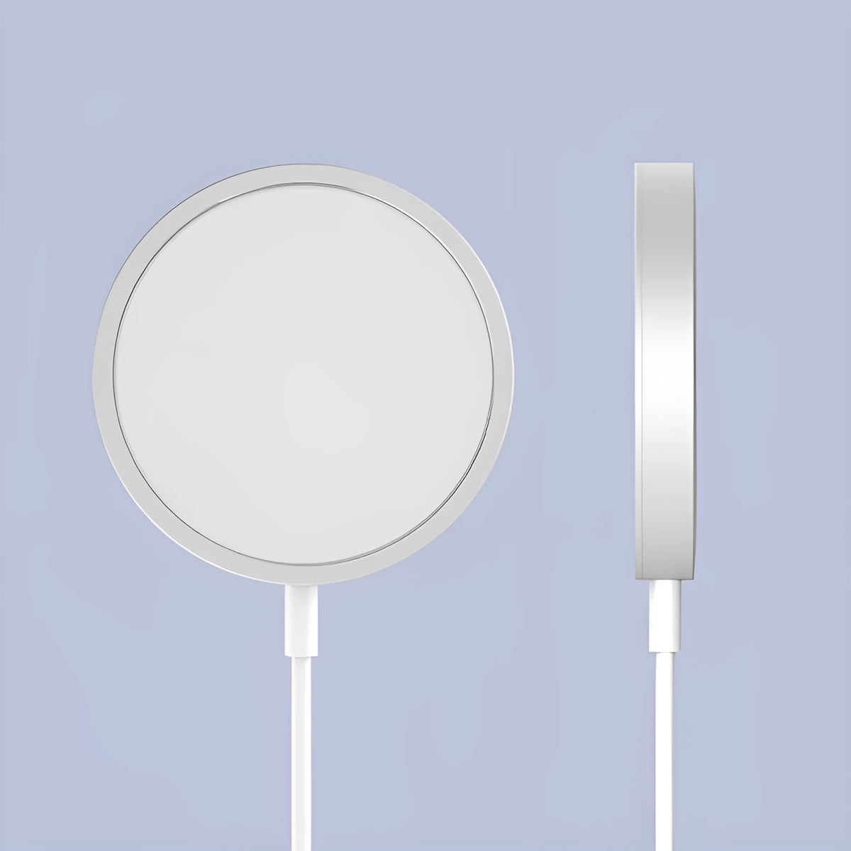 Magsafe magnetic wireless charger for iPhone 12 and 13 in silver, black, blue, or red metal finish