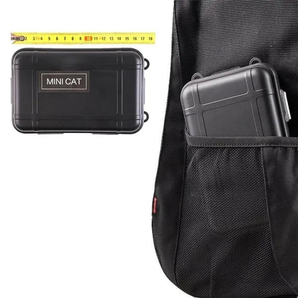 13-piece black stainless steel outdoor survival kit with tools in shockproof box measuring 17x10.5x5cm