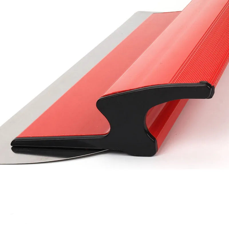 Red leveling scraper tool with 40cm handle for wall putty removal and wallpaper paste application