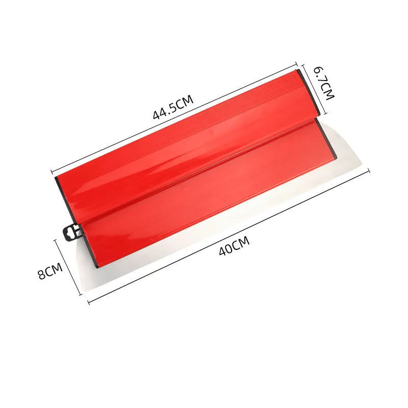 Red leveling scraper tool with 40cm handle for wall putty removal and wallpaper paste application