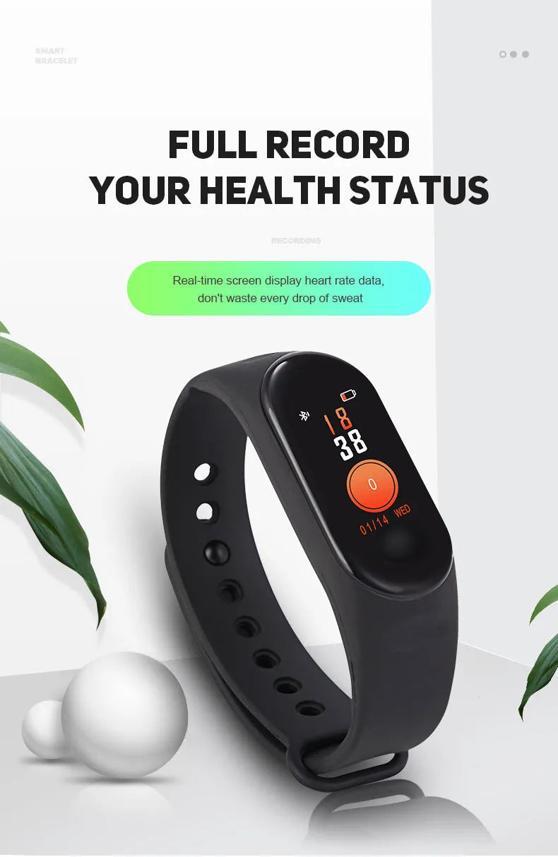 M3 smart fitness bracelet with colour screen and black TPE strap on a wrist