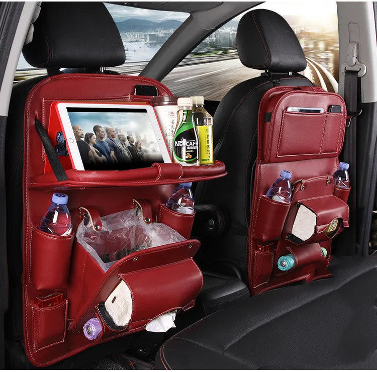 PU leather car seat back hanging organiser bag with multiple pockets in a choice of colours