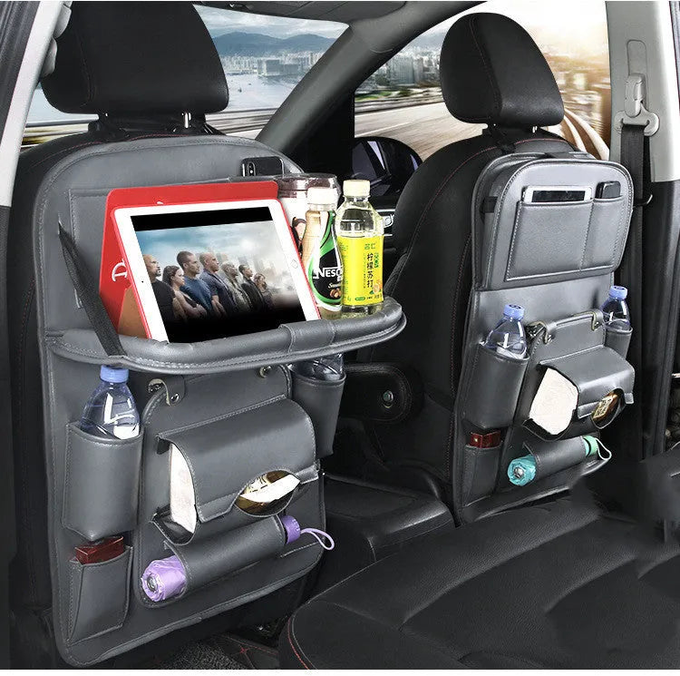 PU leather car seat back hanging organiser bag with multiple pockets in a choice of colours