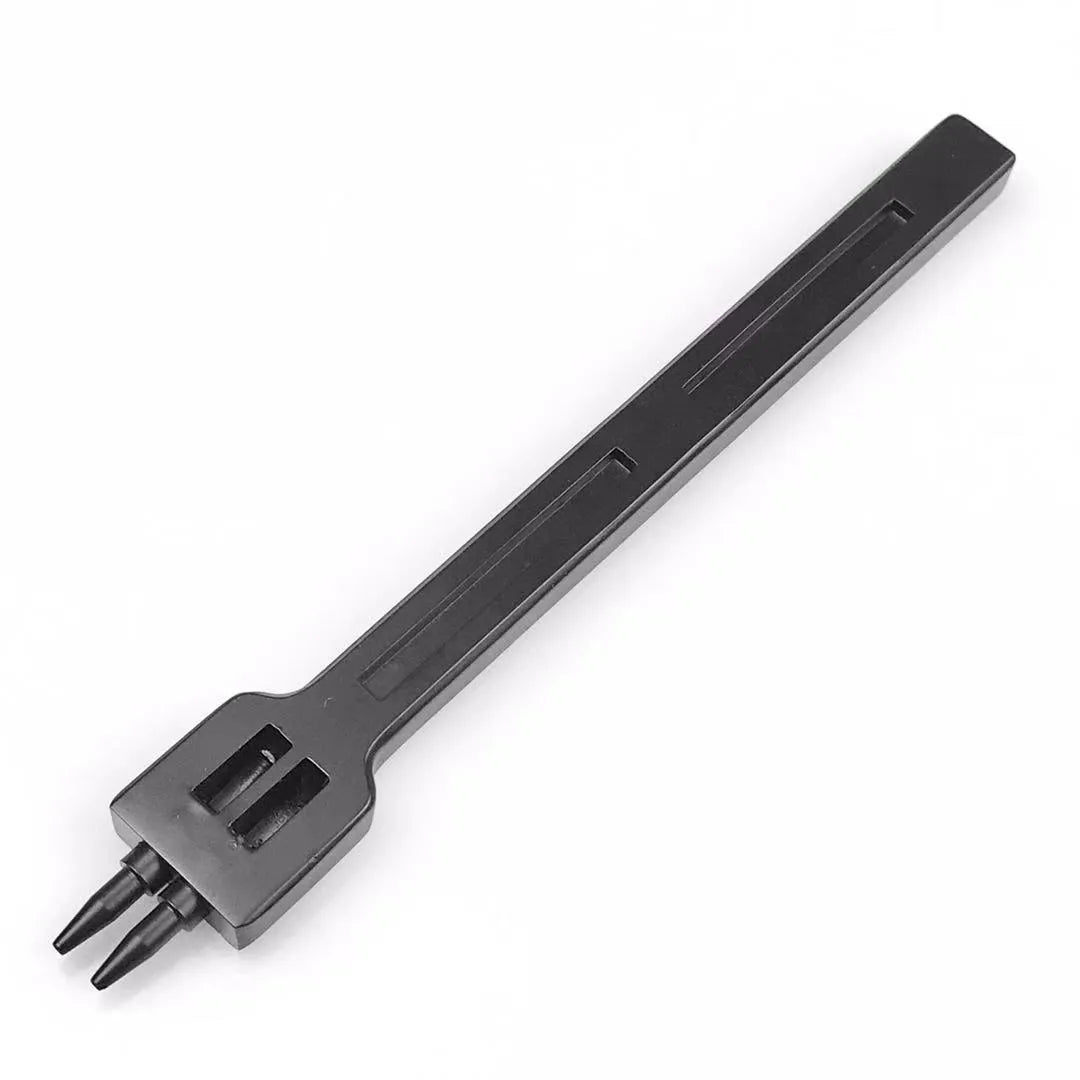 Black manual leather round hole punch tool showing 4mm spacing between teeth