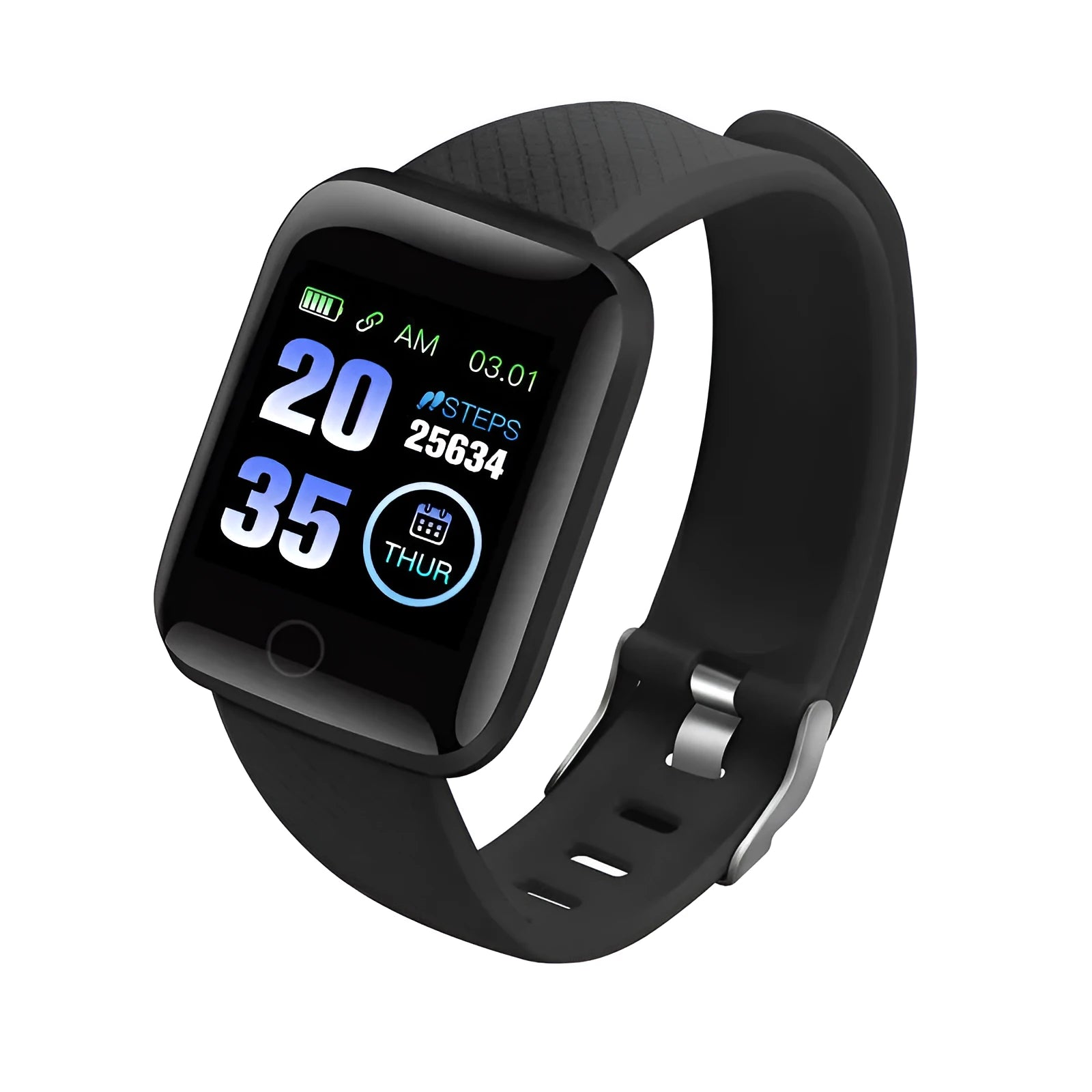 D13 smart bracelet with colour screen showing heart rate data, in multiple colour options.