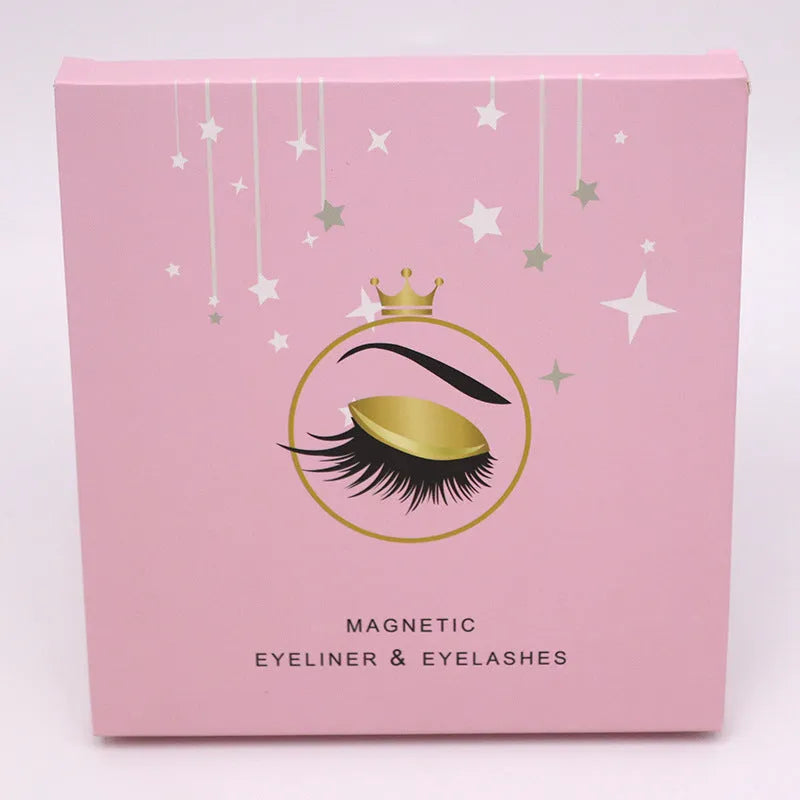Magnetic false mink eyelashes and black eyeliner set with five pairs, packaged in a 14x14.7cm box.