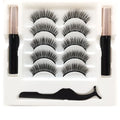 Magnetic false mink eyelashes and black eyeliner set with five pairs, packaged in a 14x14.7cm box.