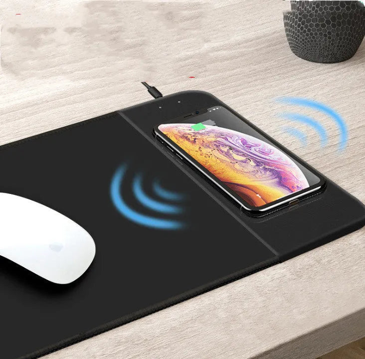 Cartoon wireless charging mouse pad with RGB lighting and heat transfer graphics