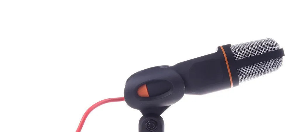 Black wired microphone with clip and adjustable bracket for PC laptop use