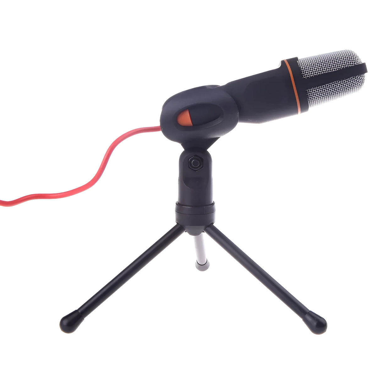 Black wired microphone with clip and adjustable bracket for PC laptop use