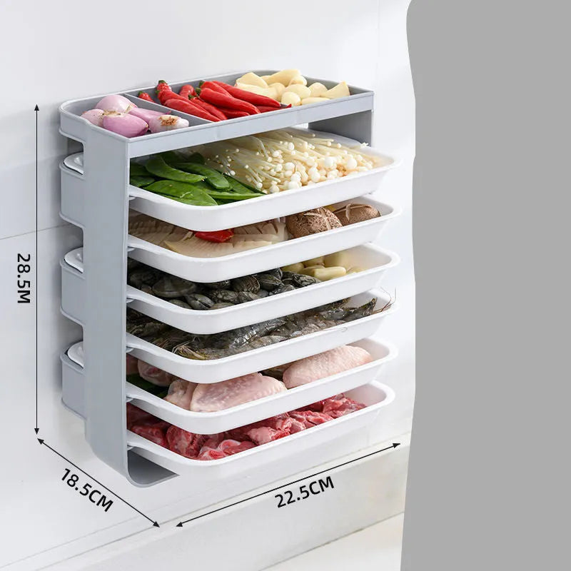 Wall-mounted plastic side dish rack in frosted finish, three or six layers, blue grey or yellow, 12-12.9cm diameter