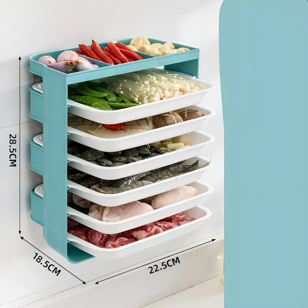 Wall-mounted plastic side dish rack in frosted finish, three or six layers, blue grey or yellow, 12-12.9cm diameter