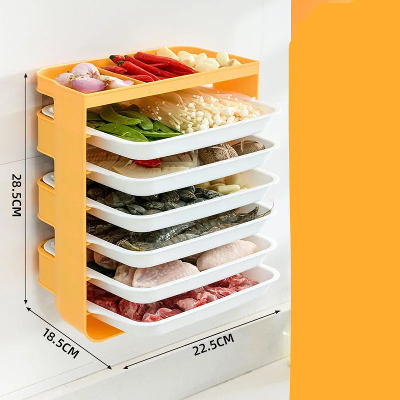 Wall-mounted plastic side dish rack in frosted finish, three or six layers, blue grey or yellow, 12-12.9cm diameter