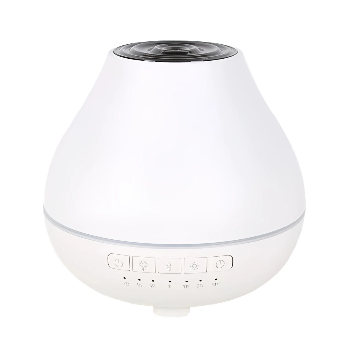 White round Bluetooth humidifier and aroma diffuser unit with built-in speaker and night light