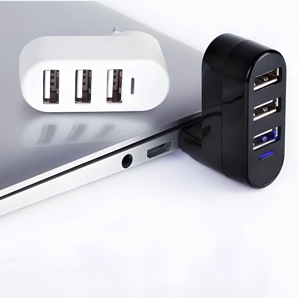 USB 2.0 four-port splitter hub in black and white colour options for computer expansion