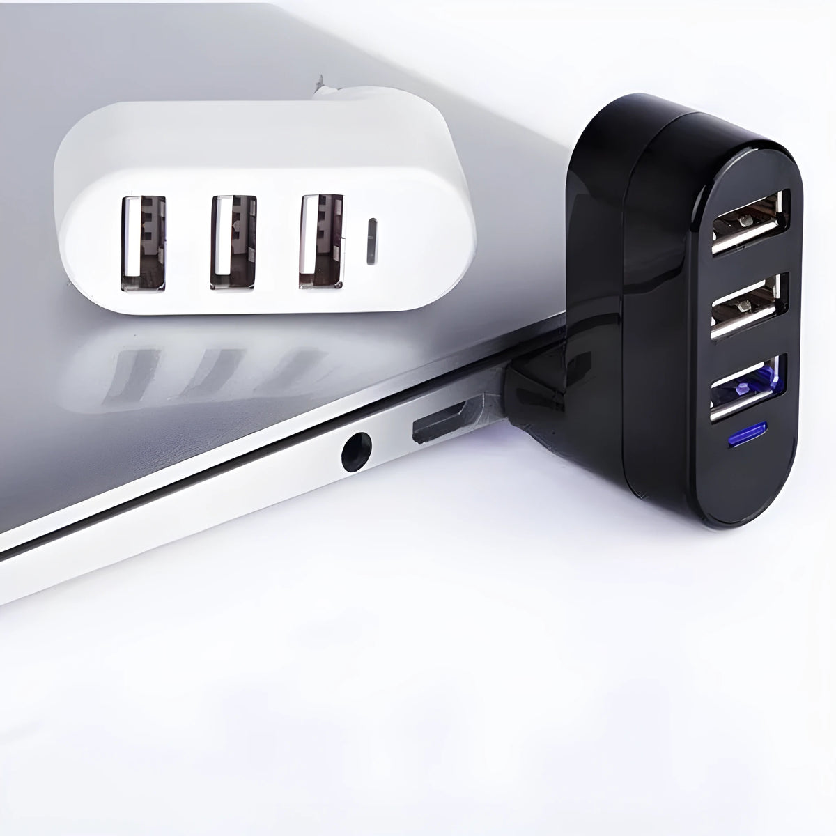 USB 2.0 four-port splitter hub in black and white colour options for computer expansion