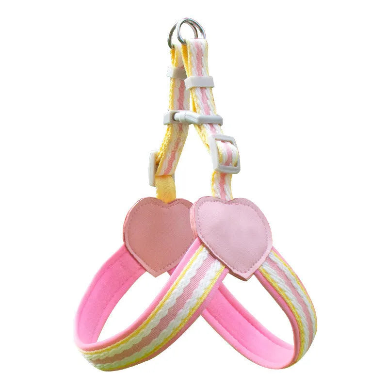 Nylon dog walking chest strap and hand-holding rope in pink, blue, yellow, or green