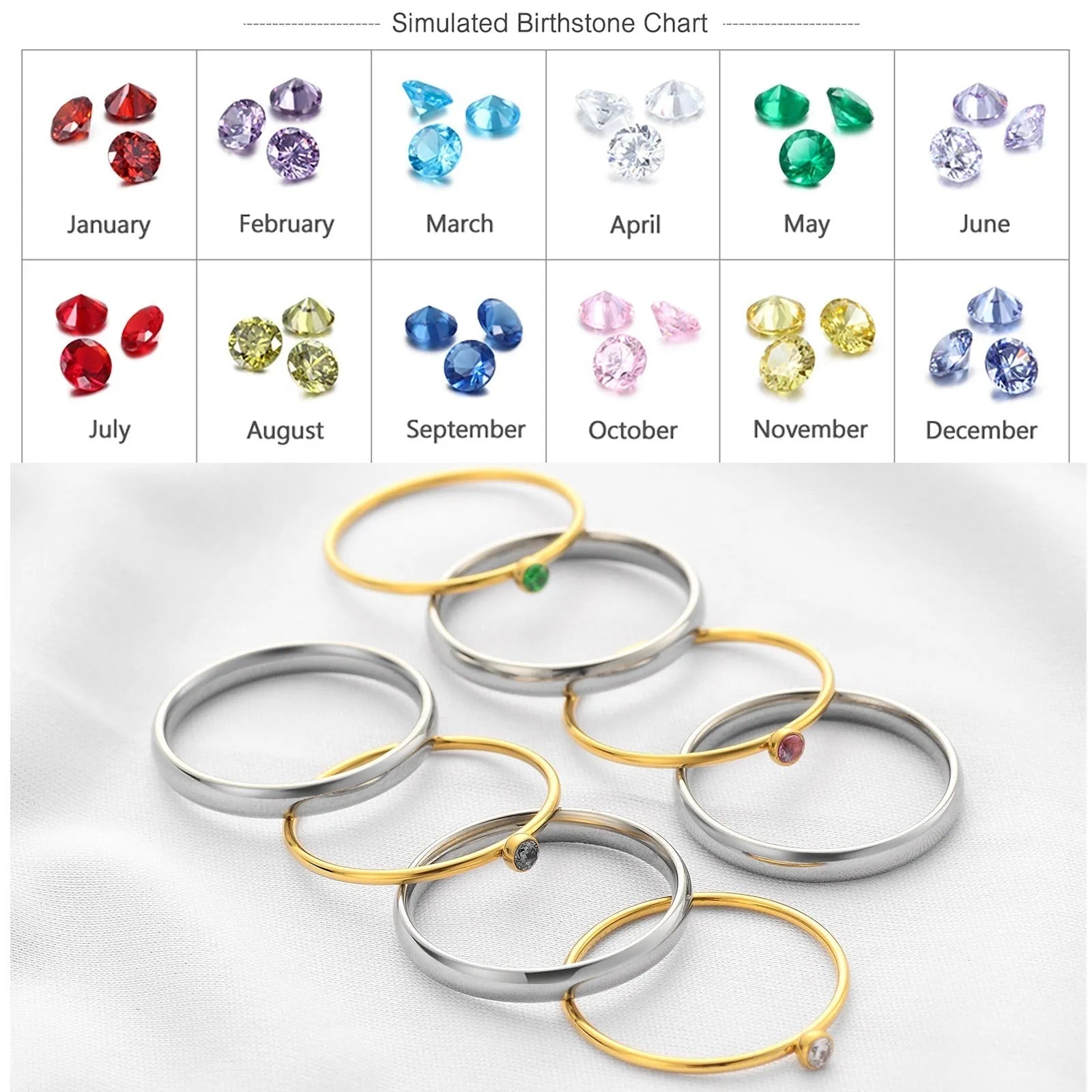 Titanium steel engraved ring with December birthstone colour and geometric shape.