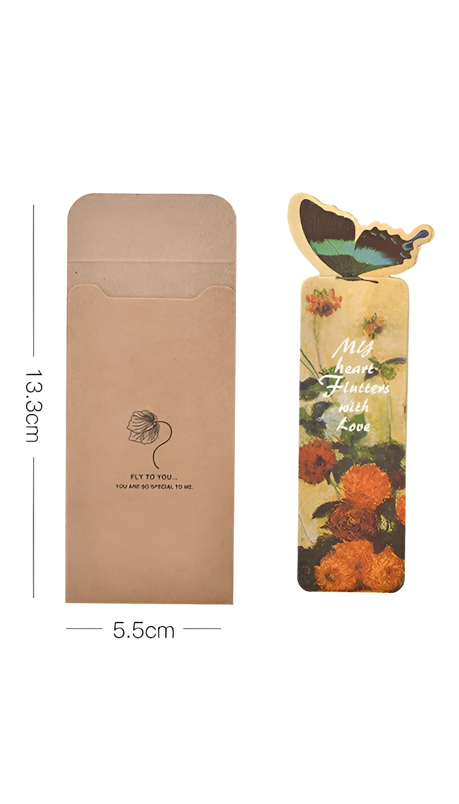 Colourful butterfly design flat paper bookmark on a white background.