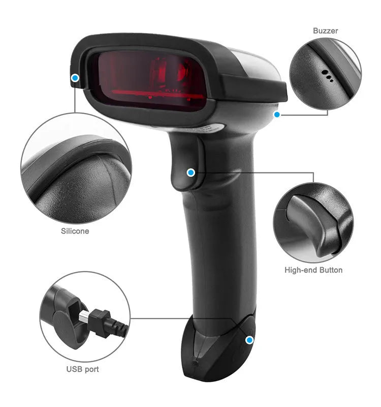 Black wireless laser barcode scanner model 6900 with USB interface