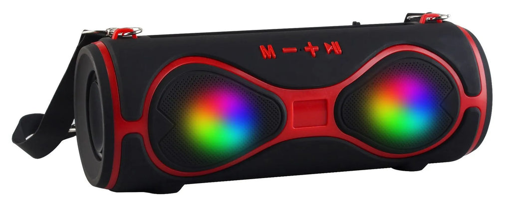 Portable Bluetooth speaker with integrated mobile phone stand and carrying strap in five colour options