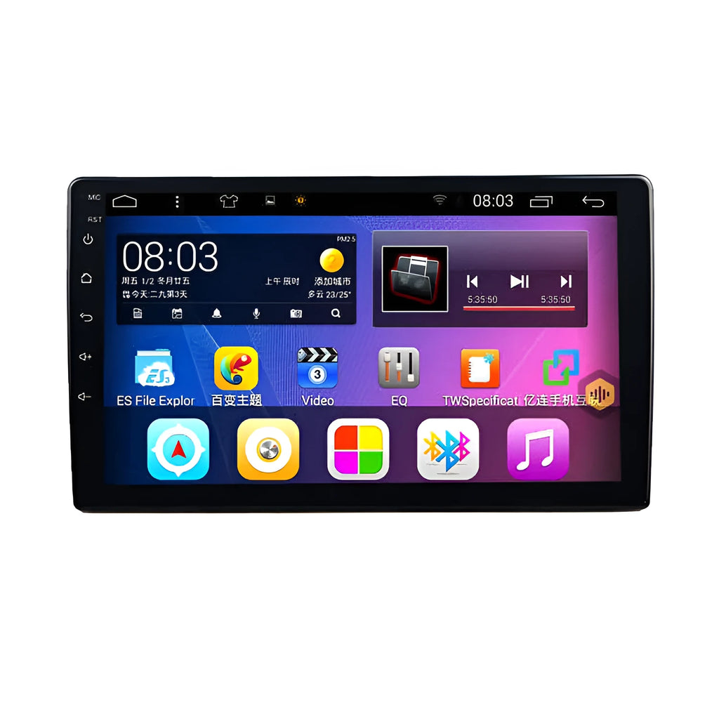 Black GM car Android navigator with a large rotating LCD screen on a dashboard.