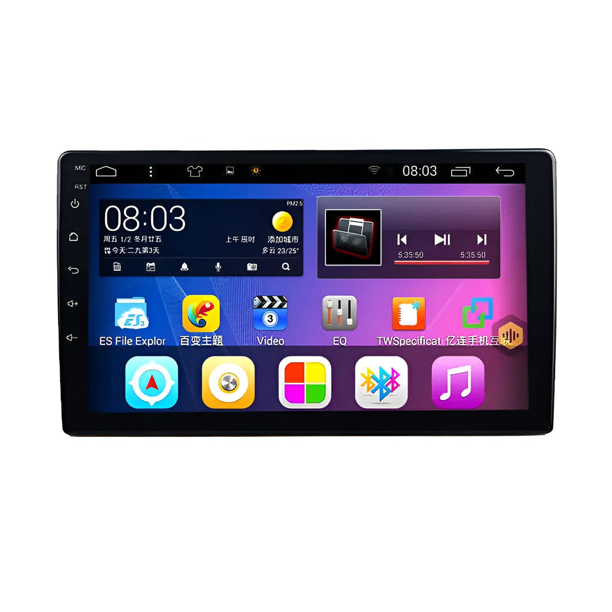 Black GM car Android navigator with a large rotating LCD screen on a dashboard.